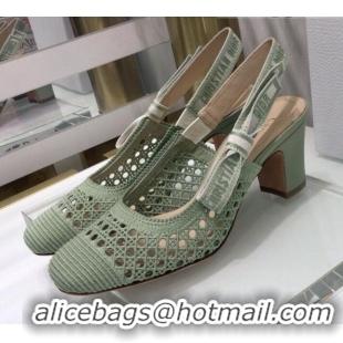 Low Price Dior x Moi Slingback Pumps 6.5cm in Green Cannage Embroidered Mesh 042718