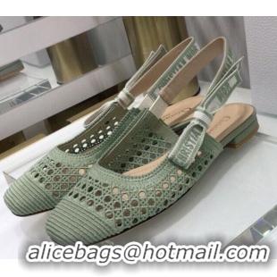 Good Taste Dior x Moi Slingback Ballerinas Flats in Green Cannage Embroidered Mesh 042718