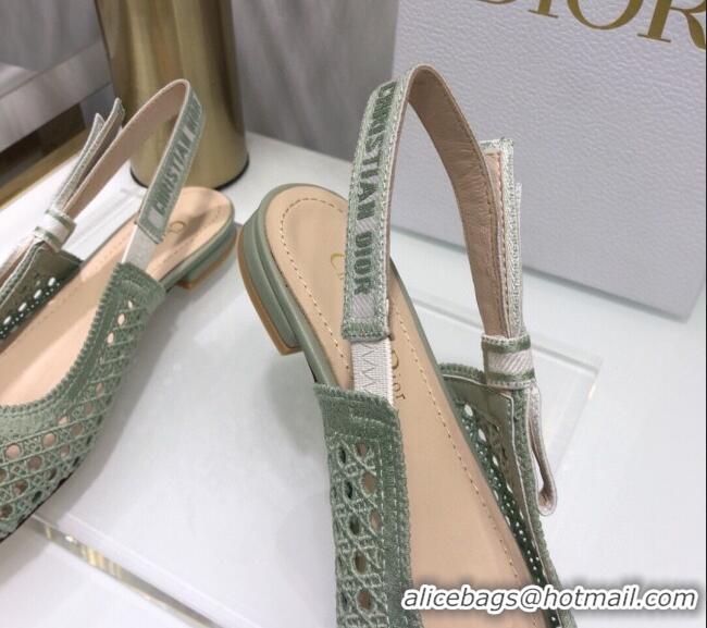 Good Taste Dior x Moi Slingback Ballerinas Flats in Green Cannage Embroidered Mesh 042718