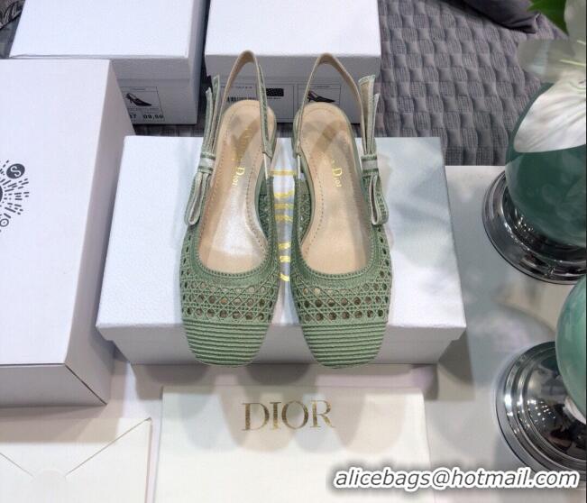 Good Taste Dior x Moi Slingback Ballerinas Flats in Green Cannage Embroidered Mesh 042718