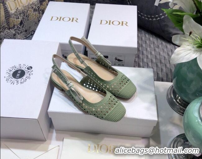 Good Taste Dior x Moi Slingback Ballerinas Flats in Green Cannage Embroidered Mesh 042718