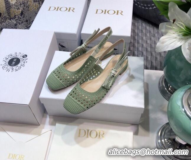 Good Taste Dior x Moi Slingback Ballerinas Flats in Green Cannage Embroidered Mesh 042718