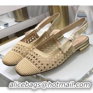 Good Quality Dior x Moi Slingback Ballerinas Flats in Gold Cannage Embroidered Mesh 042721