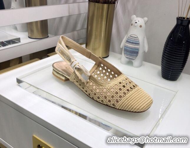 Good Quality Dior x Moi Slingback Ballerinas Flats in Gold Cannage Embroidered Mesh 042721