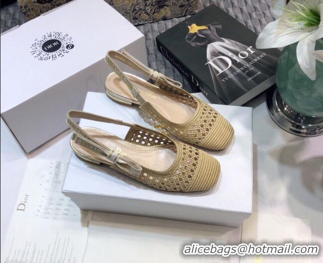 Good Quality Dior x Moi Slingback Ballerinas Flats in Gold Cannage Embroidered Mesh 042721