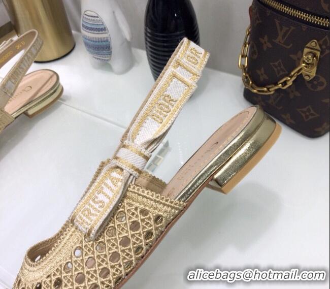 Good Quality Dior x Moi Slingback Ballerinas Flats in Gold Cannage Embroidered Mesh 042721