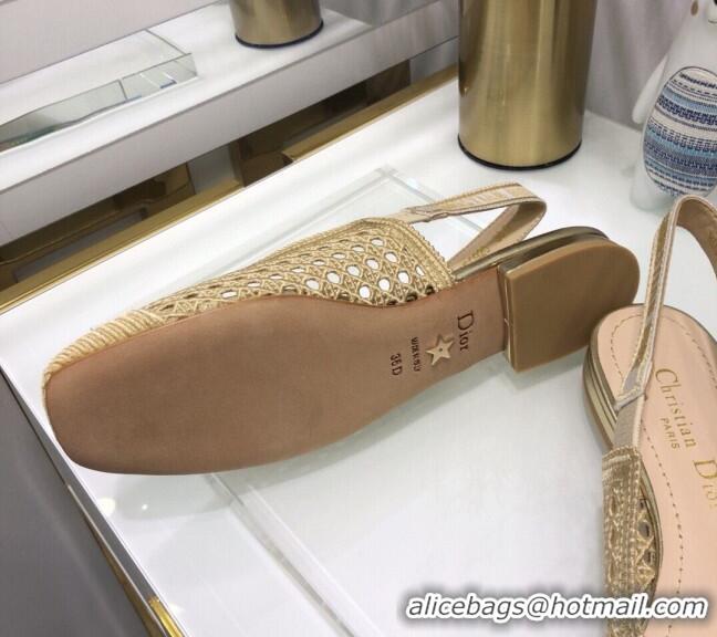 Good Quality Dior x Moi Slingback Ballerinas Flats in Gold Cannage Embroidered Mesh 042721