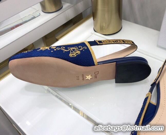 New Fashion Dior x Moi Slingback Ballerinas Flats in Navy Blue Star Embroidered Cotton 042724