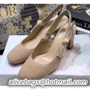 Good Looking Dior x Moi Slingback Pumps 6.5cm in Nude Ribbon Embroidered Cotton 042724