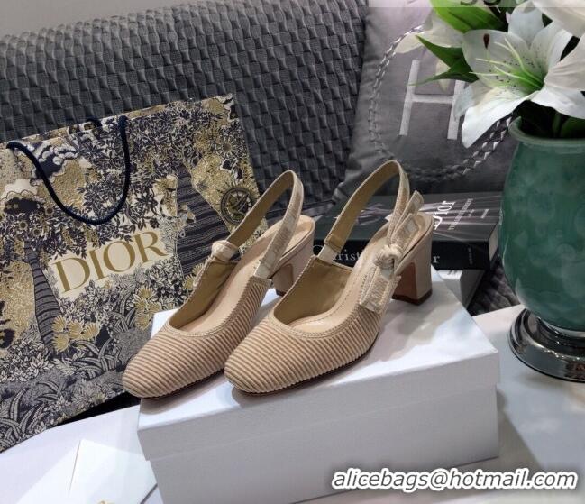 Good Looking Dior x Moi Slingback Pumps 6.5cm in Nude Ribbon Embroidered Cotton 042724