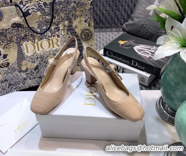 Good Looking Dior x Moi Slingback Pumps 6.5cm in Nude Ribbon Embroidered Cotton 042724