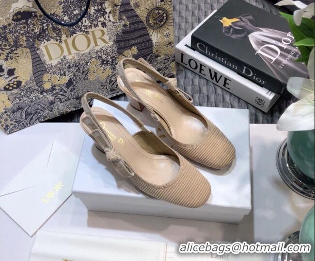 Good Looking Dior x Moi Slingback Pumps 6.5cm in Nude Ribbon Embroidered Cotton 042724