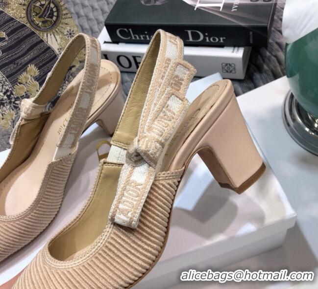 Good Looking Dior x Moi Slingback Pumps 6.5cm in Nude Ribbon Embroidered Cotton 042724