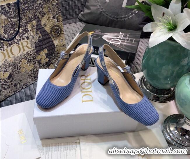 Top Quality Dior x Moi Slingback Pumps 6.5cm in Blue Ribbon Embroidered Cotton 042731