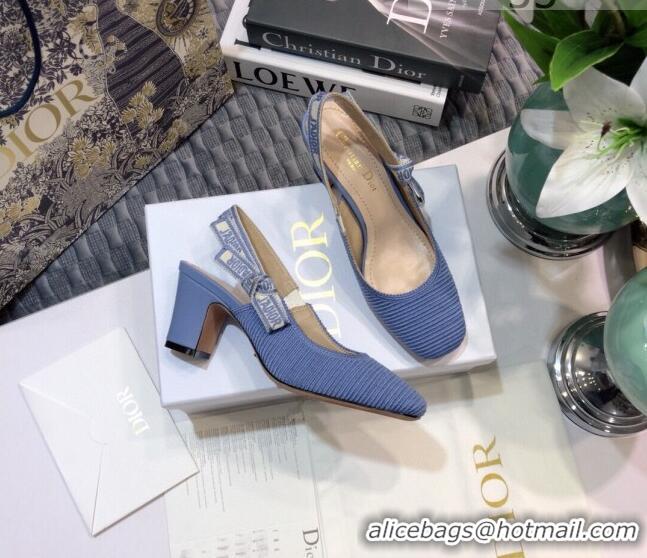 Top Quality Dior x Moi Slingback Pumps 6.5cm in Blue Ribbon Embroidered Cotton 042731