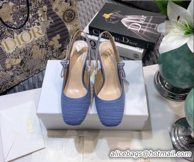 Top Quality Dior x Moi Slingback Pumps 6.5cm in Blue Ribbon Embroidered Cotton 042731