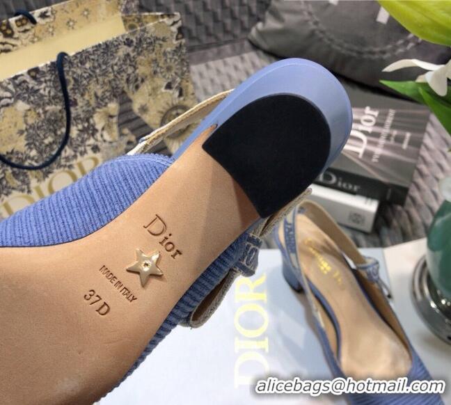 Top Quality Dior x Moi Slingback Pumps 6.5cm in Blue Ribbon Embroidered Cotton 042731