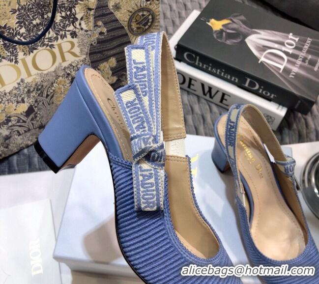 Top Quality Dior x Moi Slingback Pumps 6.5cm in Blue Ribbon Embroidered Cotton 042731