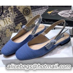 Perfect Dior x Moi Slingback Ballerinas Flats in Blue Ribbon Embroidered Cotton 042732