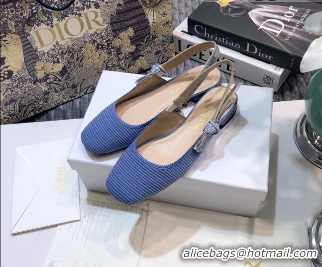 Perfect Dior x Moi Slingback Ballerinas Flats in Blue Ribbon Embroidered Cotton 042732