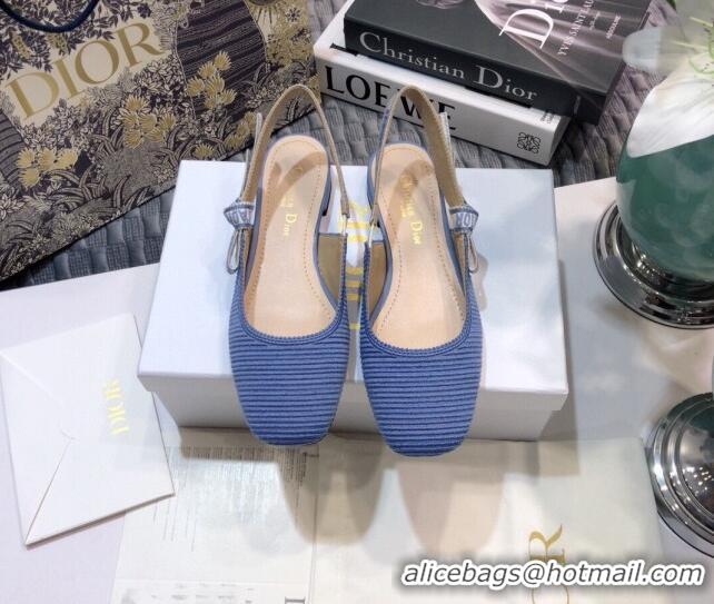 Perfect Dior x Moi Slingback Ballerinas Flats in Blue Ribbon Embroidered Cotton 042732