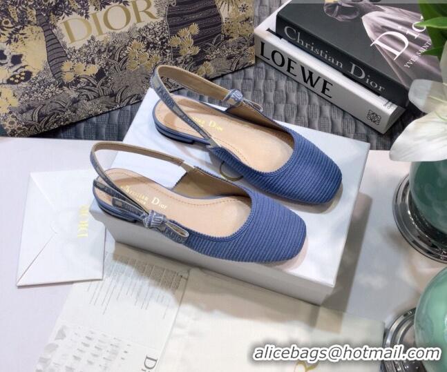 Perfect Dior x Moi Slingback Ballerinas Flats in Blue Ribbon Embroidered Cotton 042732