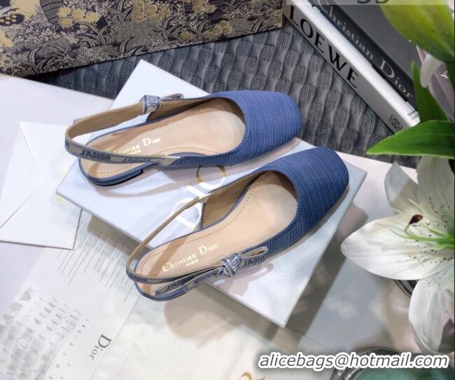 Perfect Dior x Moi Slingback Ballerinas Flats in Blue Ribbon Embroidered Cotton 042732