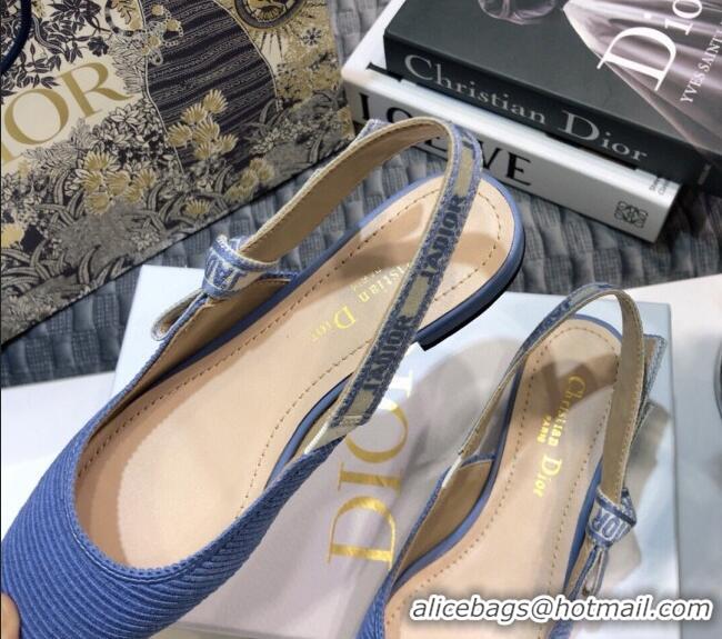 Perfect Dior x Moi Slingback Ballerinas Flats in Blue Ribbon Embroidered Cotton 042732