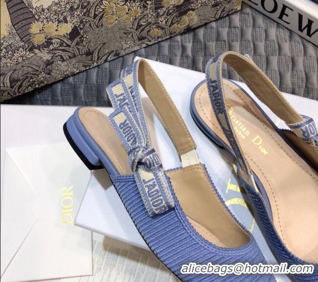 Perfect Dior x Moi Slingback Ballerinas Flats in Blue Ribbon Embroidered Cotton 042732