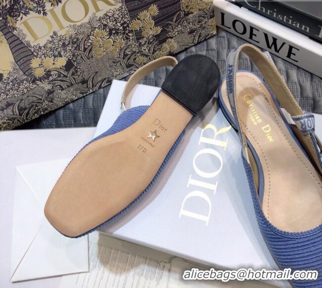 Perfect Dior x Moi Slingback Ballerinas Flats in Blue Ribbon Embroidered Cotton 042732