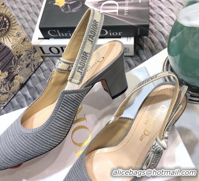 Stylish Dior x Moi Slingback Pumps 6.5cm in Grey Ribbon Embroidered Cotton 042733