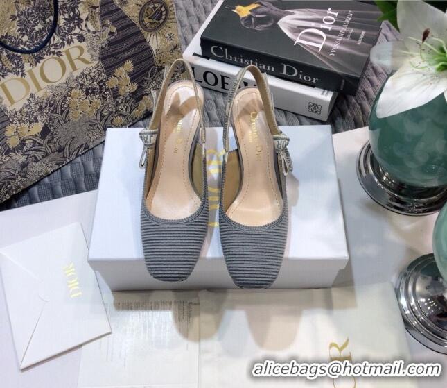 Stylish Dior x Moi Slingback Pumps 6.5cm in Grey Ribbon Embroidered Cotton 042733