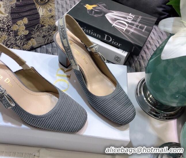 Stylish Dior x Moi Slingback Pumps 6.5cm in Grey Ribbon Embroidered Cotton 042733