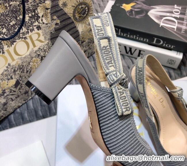 Stylish Dior x Moi Slingback Pumps 6.5cm in Grey Ribbon Embroidered Cotton 042733