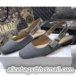 Sumptuous Dior x Moi Slingback Ballerinas Flats in Grey Ribbon Embroidered Cotton 042734