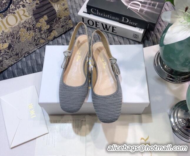 Sumptuous Dior x Moi Slingback Ballerinas Flats in Grey Ribbon Embroidered Cotton 042734