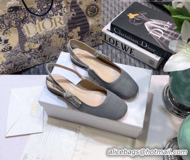 Sumptuous Dior x Moi Slingback Ballerinas Flats in Grey Ribbon Embroidered Cotton 042734