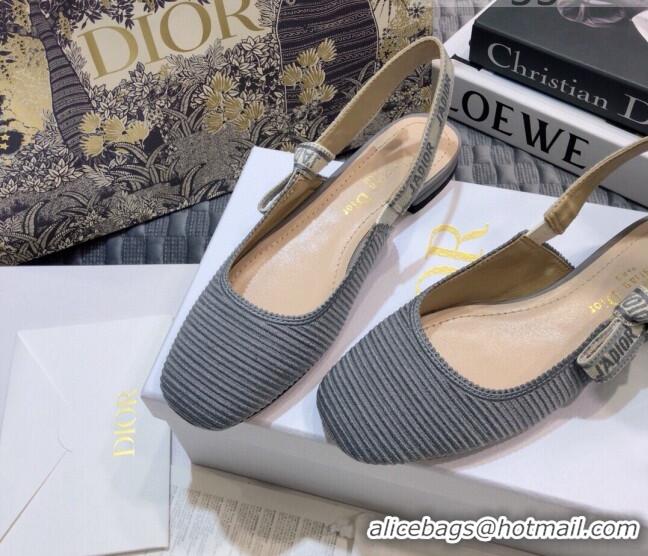 Sumptuous Dior x Moi Slingback Ballerinas Flats in Grey Ribbon Embroidered Cotton 042734