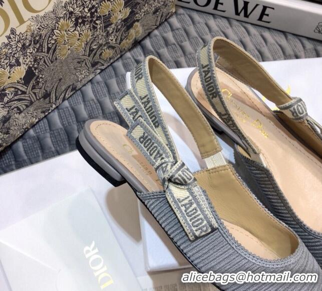 Sumptuous Dior x Moi Slingback Ballerinas Flats in Grey Ribbon Embroidered Cotton 042734