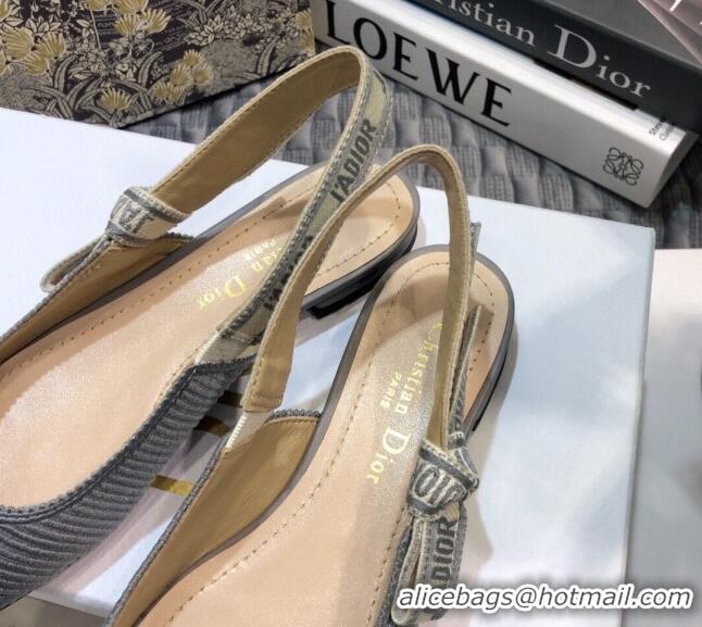 Sumptuous Dior x Moi Slingback Ballerinas Flats in Grey Ribbon Embroidered Cotton 042734