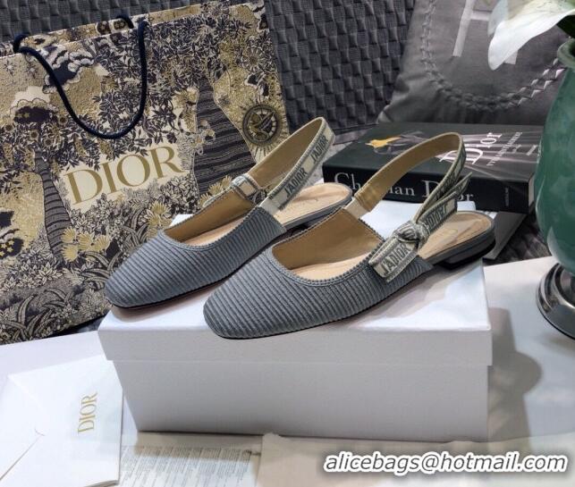 Sumptuous Dior x Moi Slingback Ballerinas Flats in Grey Ribbon Embroidered Cotton 042734