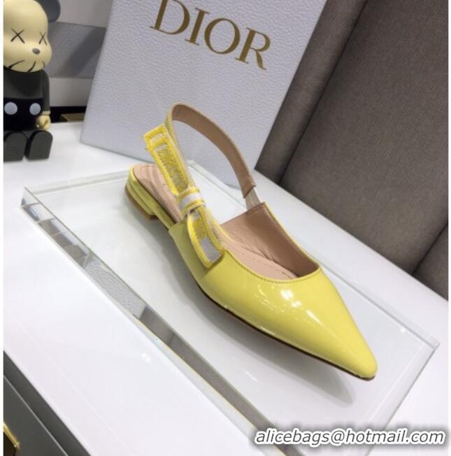 Practical Dior J'Adior Slingback Ballerinas Flats in Yellow Patent Calfskin 042738