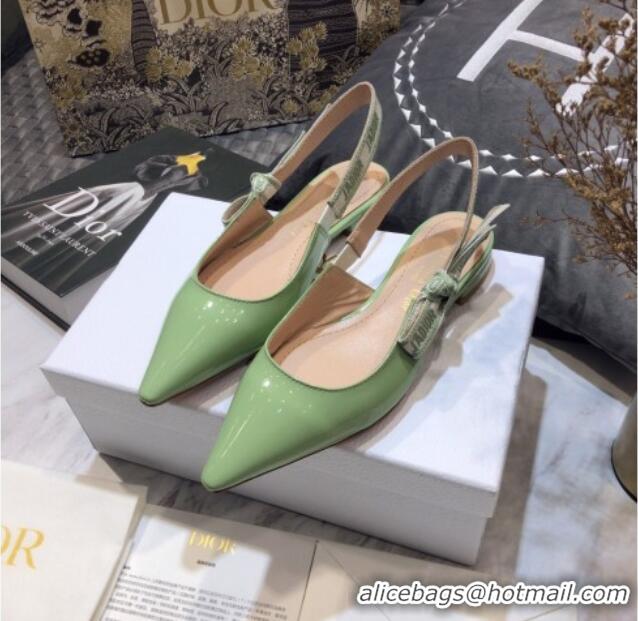 Elegant Dior J'Adior Slingback Ballerinas Flats in Green Patent Calfskin 042743