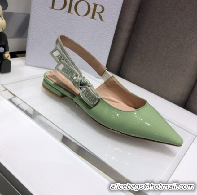 Elegant Dior J'Adior Slingback Ballerinas Flats in Green Patent Calfskin 042743