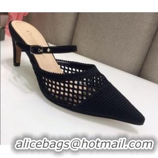 Top Quality Dior D-Choc Heel Mules in Black Mesh Embroidery 042744