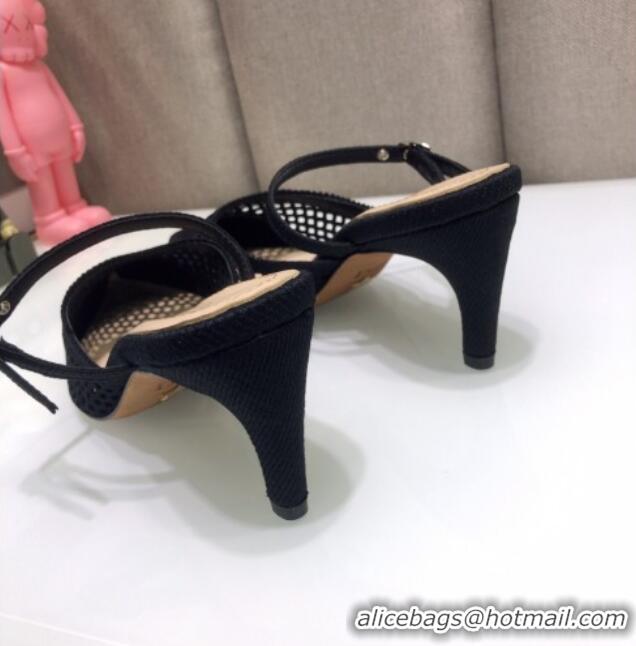 Top Quality Dior D-Choc Heel Mules in Black Mesh Embroidery 042744