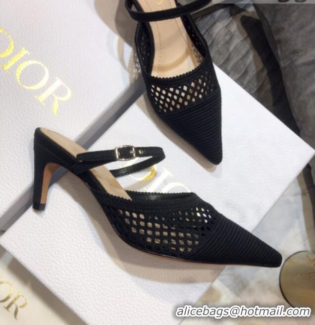 Top Quality Dior D-Choc Heel Mules in Black Mesh Embroidery 042744