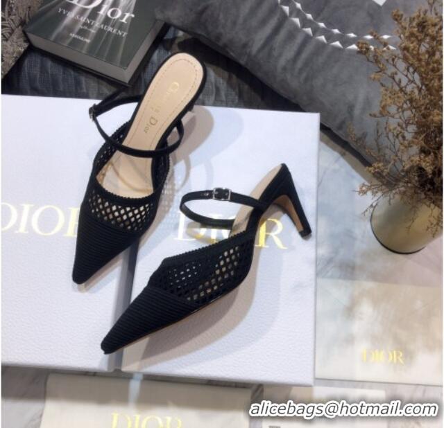 Top Quality Dior D-Choc Heel Mules in Black Mesh Embroidery 042744