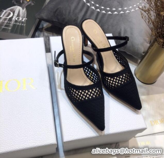 Top Quality Dior D-Choc Heel Mules in Black Mesh Embroidery 042744