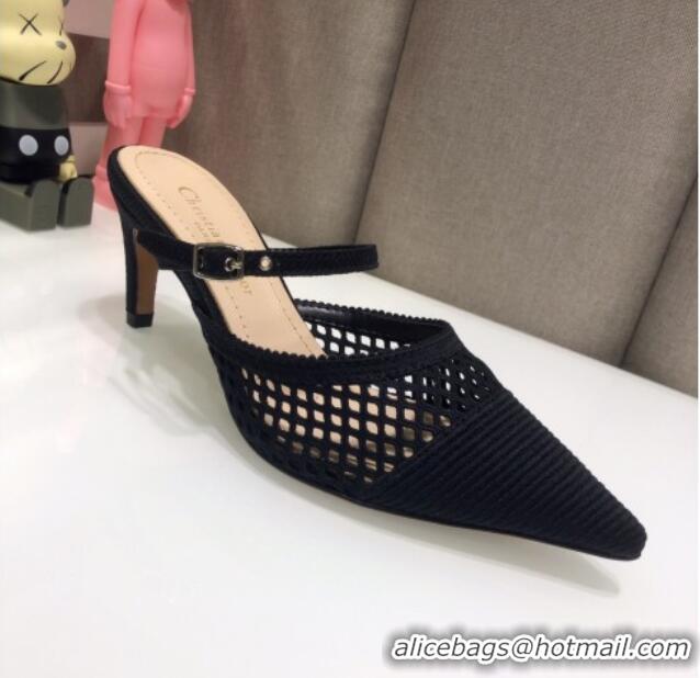 Top Quality Dior D-Choc Heel Mules in Black Mesh Embroidery 042744